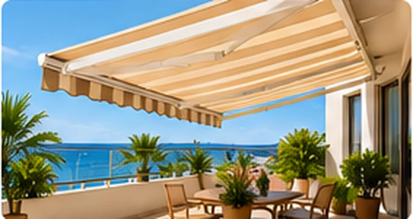 Toldo extensible instalado en una terraza mediterránea